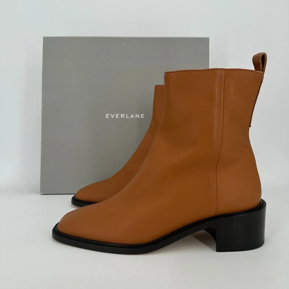 Everlane The City Boot Desert Tan Leather 11 Women's Side Zip Block Heel Ankle